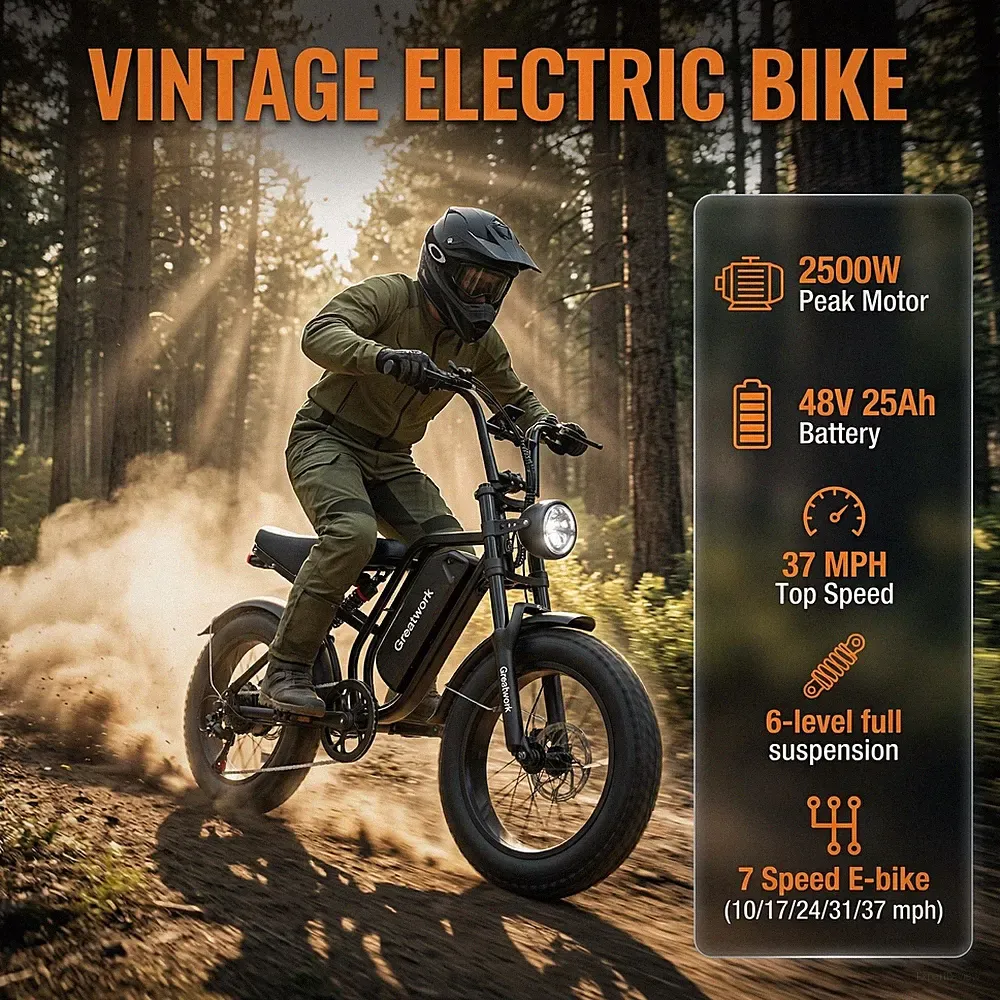 20" Fat Tire Electric Bike for Adults 37MPH Fast Ebike 48V 25Ah 1200Wh 2500W R8