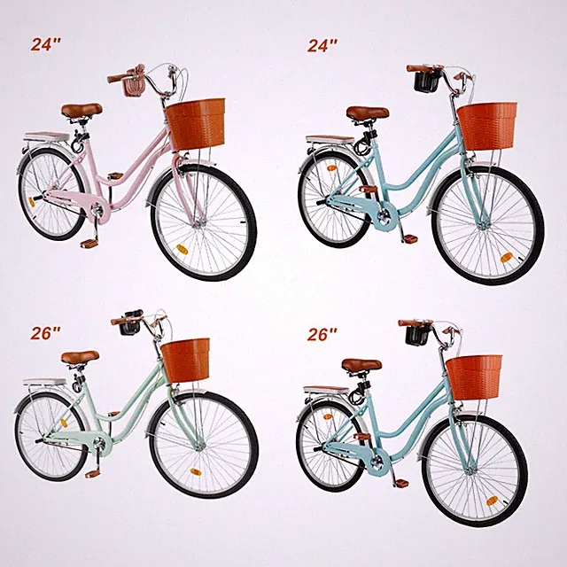 24/26 inch Single Speed Women City Beach Cruiser Bike with Basket & Rack
