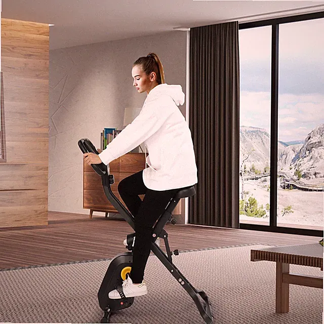 US Home Folding Magnetic Exercise Bike Gym Training Black 8-Speed Adjustable
